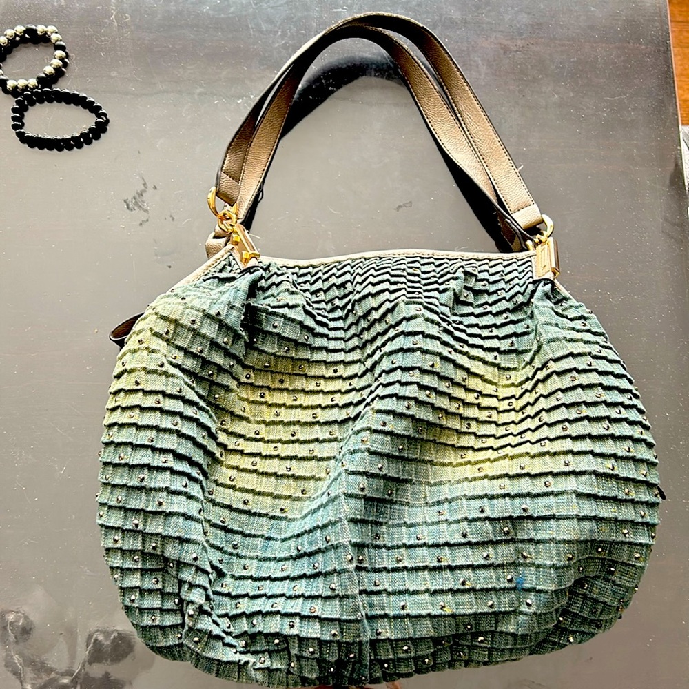 DISTRESSED DENIM SATCHEL